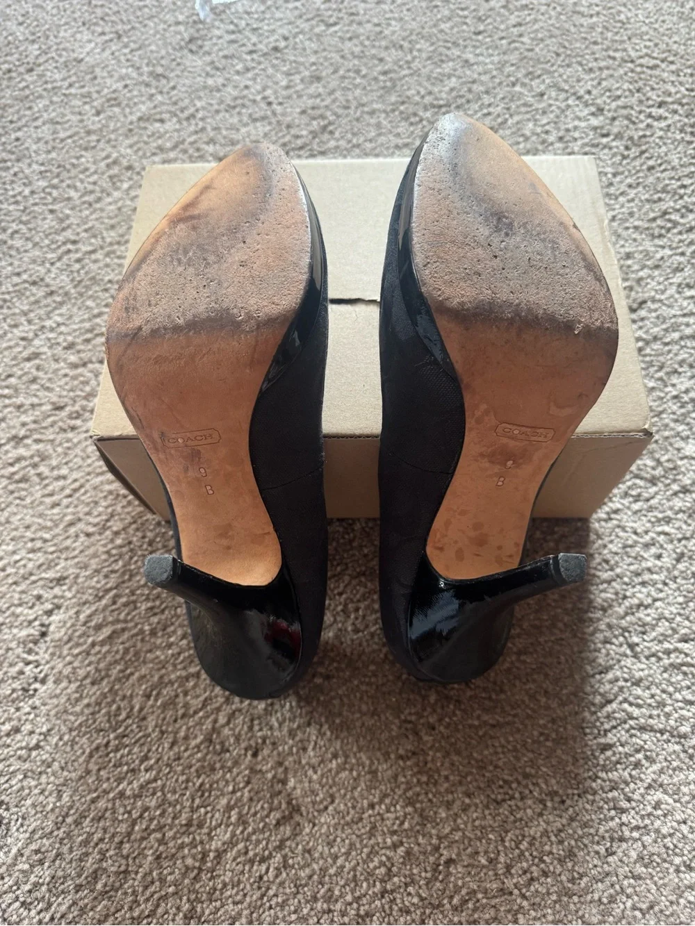 Coach Black Signature Canvas Pointed Toe Pumps, with Pattern leather detailing.